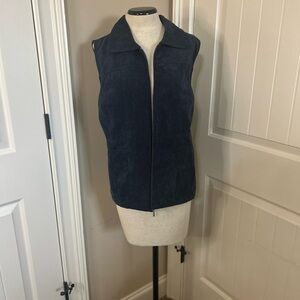 Fall 2025 Trend. CJ Banks Navy Microsuede Vest. Luxe Neutral. Layering. Suede.